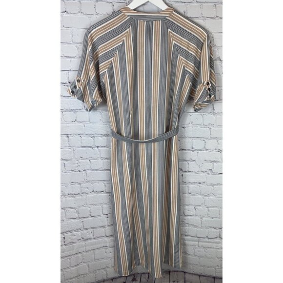 RVCA Womens' Tan Black White Circus Striped Midi Shirt Dress Size XS - Picture 6 of 8